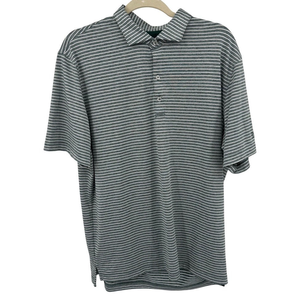 Johnnie-O Clipper Polo Mens Large Green Striped Performance Golf Shirt JMPO8200